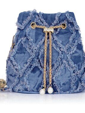 Denim Bucket Bag, Denim Purses for Women, Drawstring Jean Crossbody Shoulder Pur